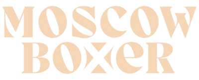 Text 'Moscow Boxer' in a stylized font on a white background